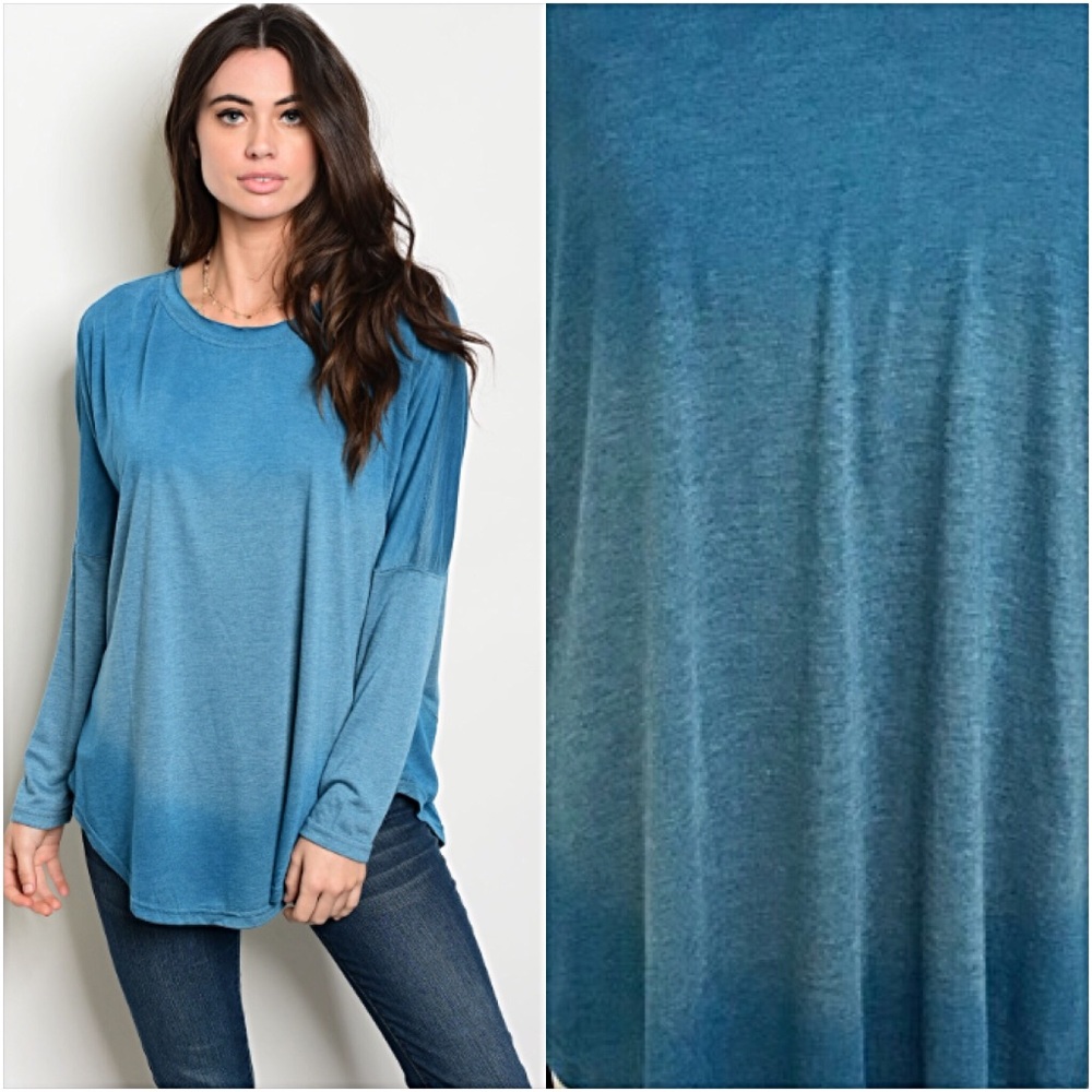 Slouchy Flowy Ombré Teal TunicTop SM - Picture 6 of 6